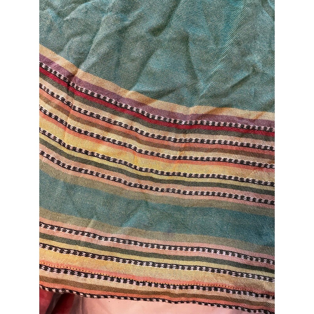 Woven Green Boho Maxi Summer Skirt Striped Trim Festival sz S - Picture 3 of 4